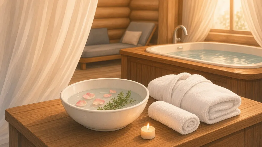 Welcome foot bath with rose petals in the lounge